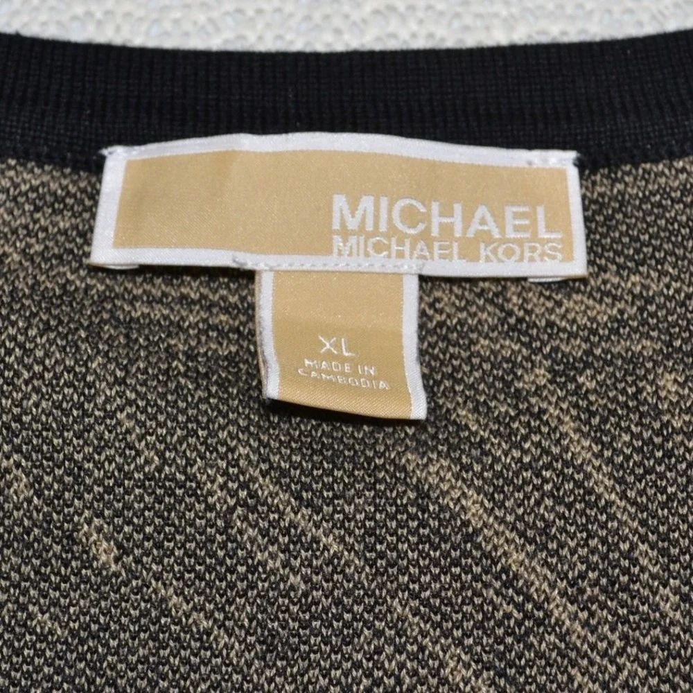 Michael Kors Womens XL Black Gold Palm Leaf Knit Short Sleeve Scoop Neck Sweater